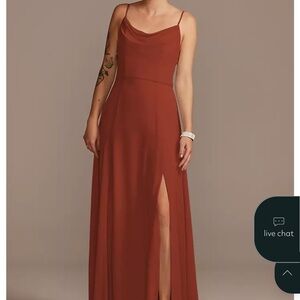 Rust Bridesmaid Cowl Neck Dress